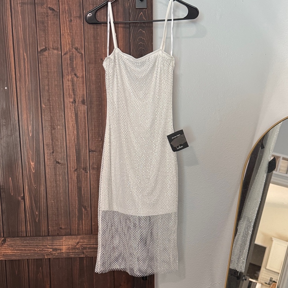 Lulu's White Mesh Overlay Dress